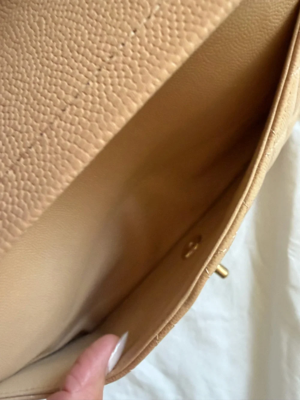 CHANEL Beige Quilted Medium Double Flap Bag with Gold Hardware